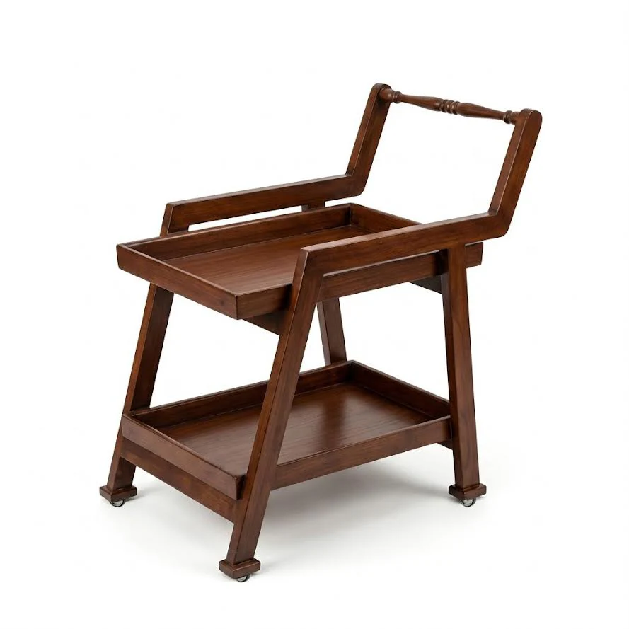 2-Step Sheesham Wood Tea Trolley with Wheels - Image 2