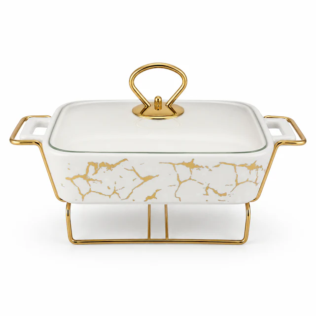 Elegant White Texture Small Burner Dish for Food Warming & Serving
