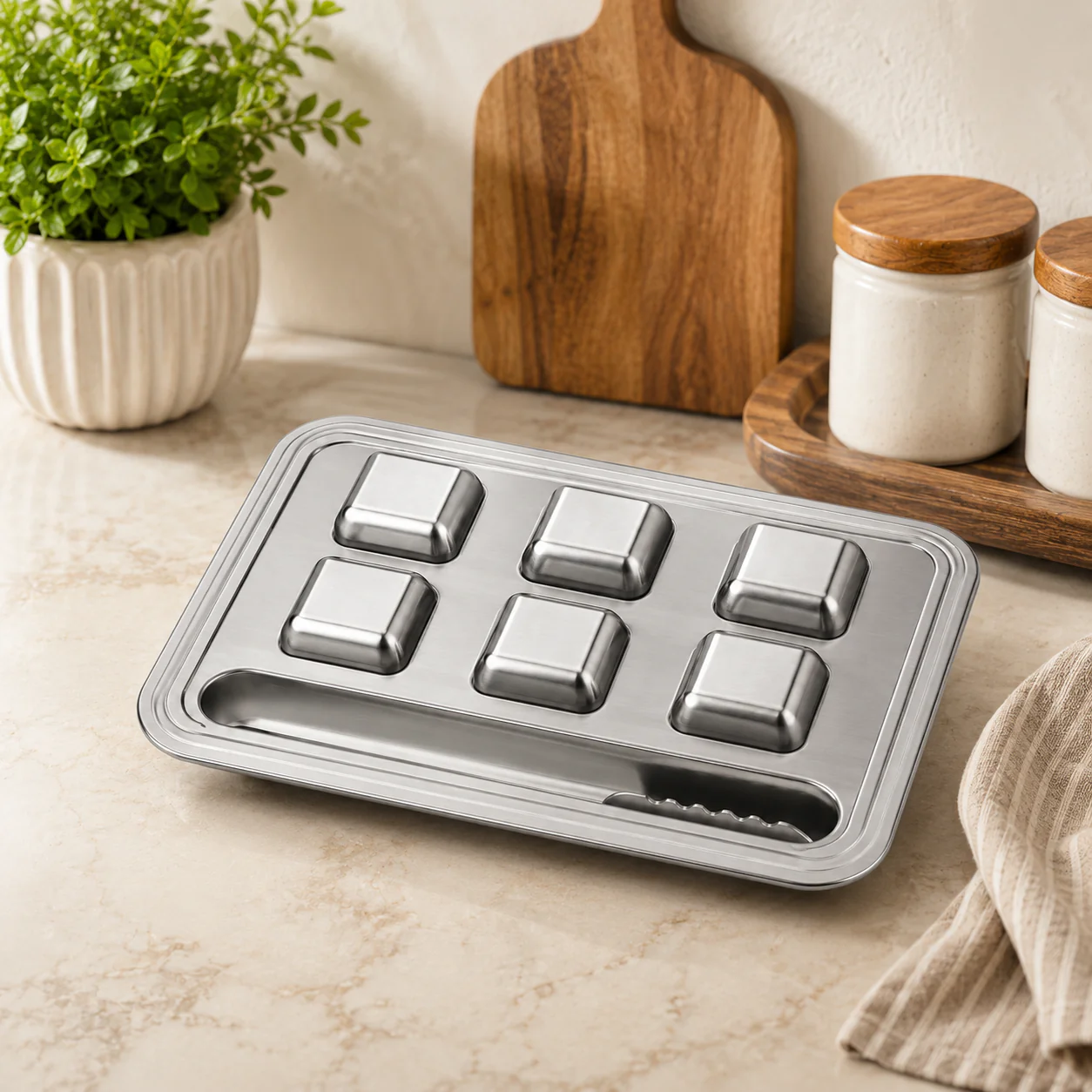 6 PCS Stainless Steel Silver Ice Cube Set - Image 2
