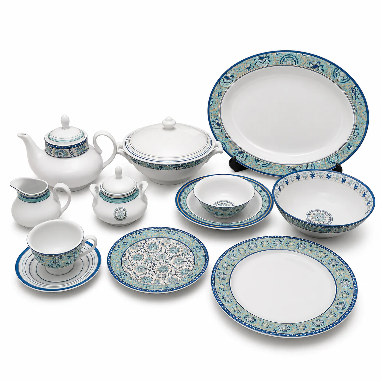 61 PCS Dinner Set – Indigo Flora | Elegant Floral Design Tableware Set - Image 2