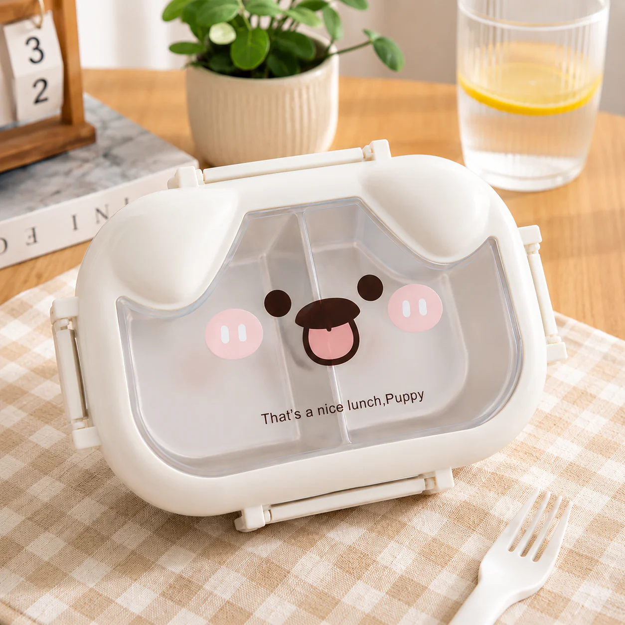 Animal Puppy Stainless Steel Lunch Box with Spoon – Brown & White | Leakproof Kids Bento Lunch Box for School, Office & Travel | Food Storage Container - Image 3