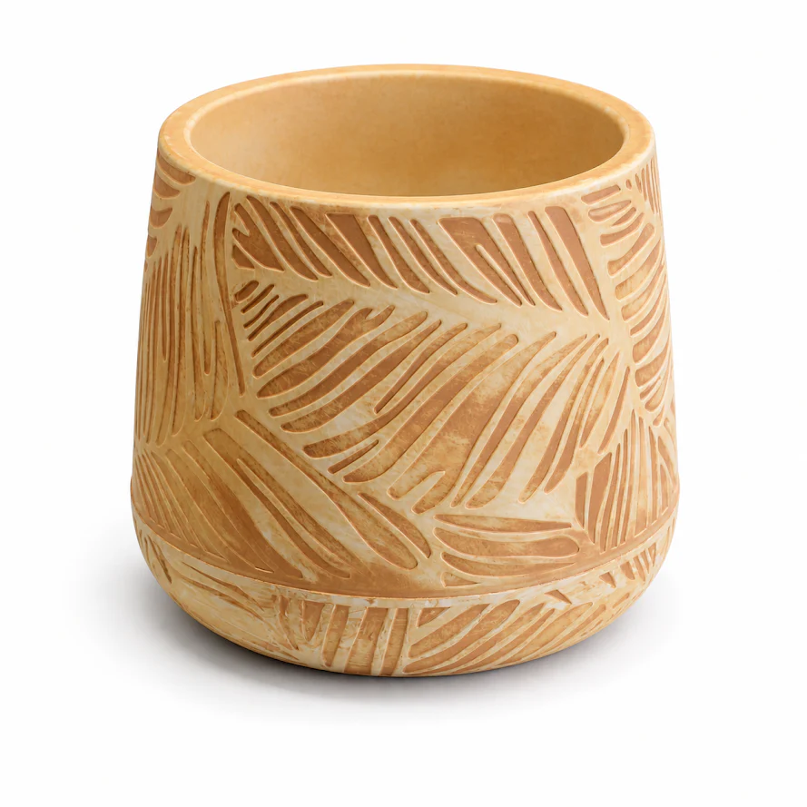 Beige Leaf Pattern Oval Planter – Decorative Large Indoor Plant Pot