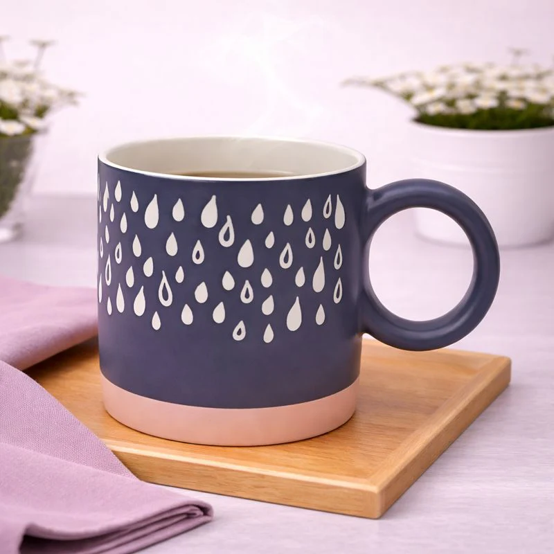 Black Ceramic Mug with White Raindrop Pattern - Image 2
