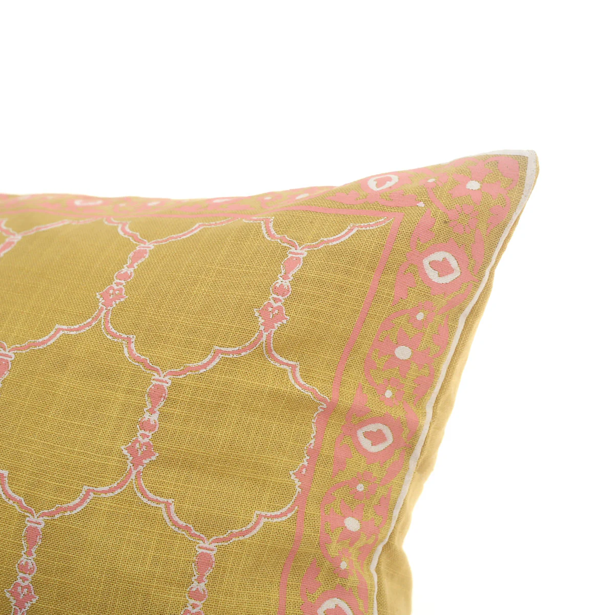 Buy 1 Get 1 Free Zareen Cushion Cover 12x18 – Yellow Floral Block Print Cotton Lumbar Pillow (Copy) - Image 3