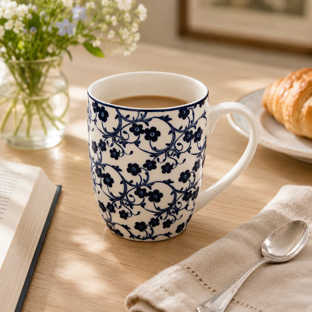 Ceramic Mug 400ml – Blue Floral Pattern