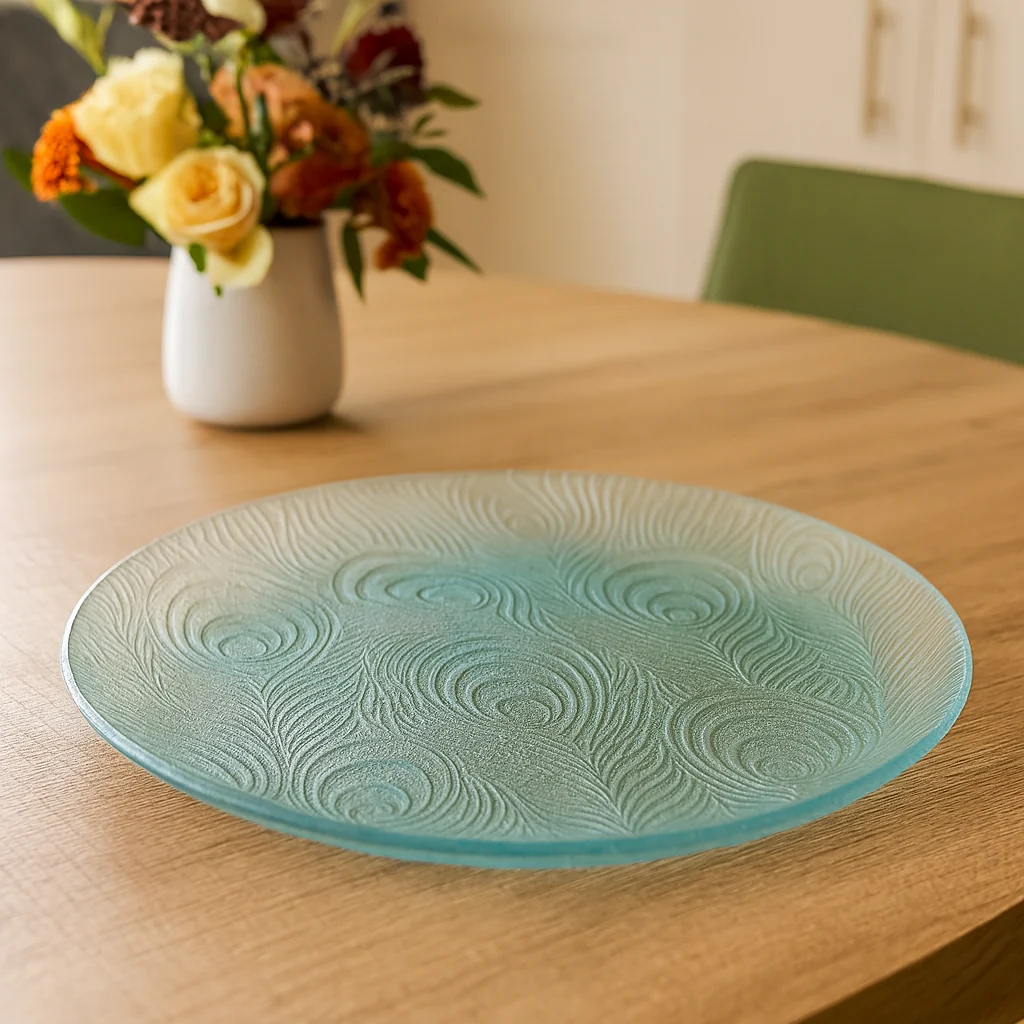 Clear Pressed-Glass Peacock-Pattern Dessert Plate Set – 6 Pieces, 178 mm Diameter - Image 4