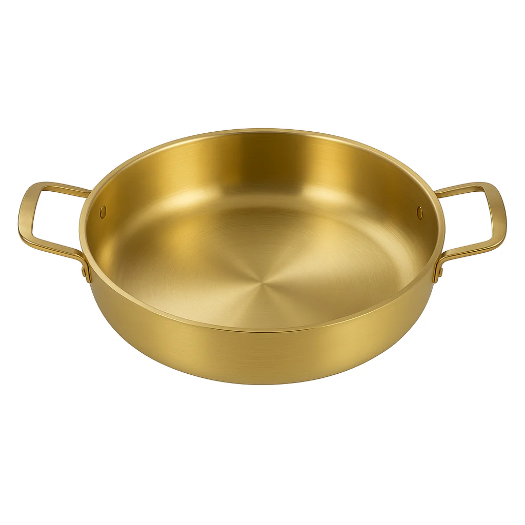 Golden Stainless Steel China Wok – Deep Frying & Stir-Fry Pan with Handles (Available in 22 cm, 24 cm, 26 cm & 28 cm) - Image 3