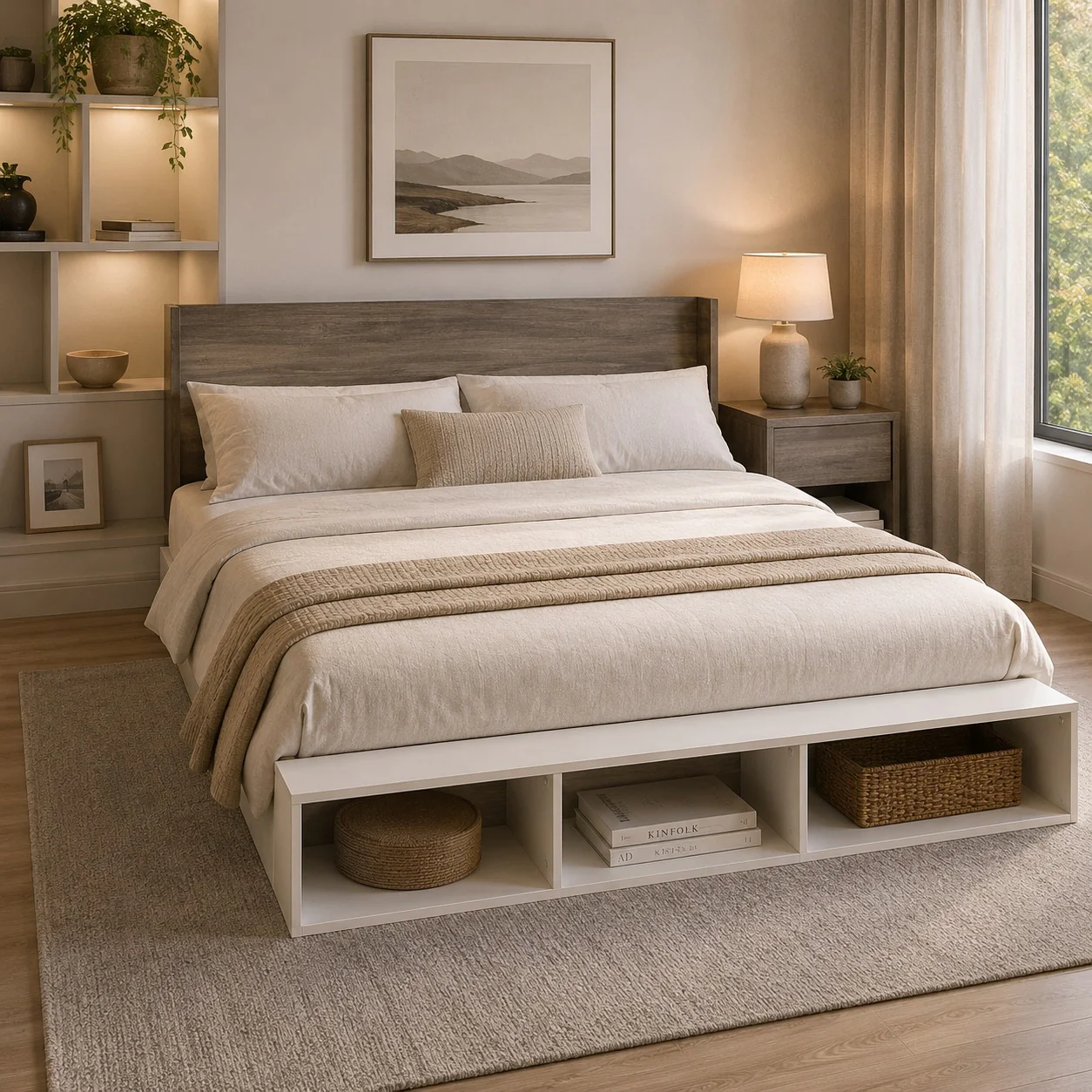 Mike King Size Floor Bed with 2 Side Tables - Image 2