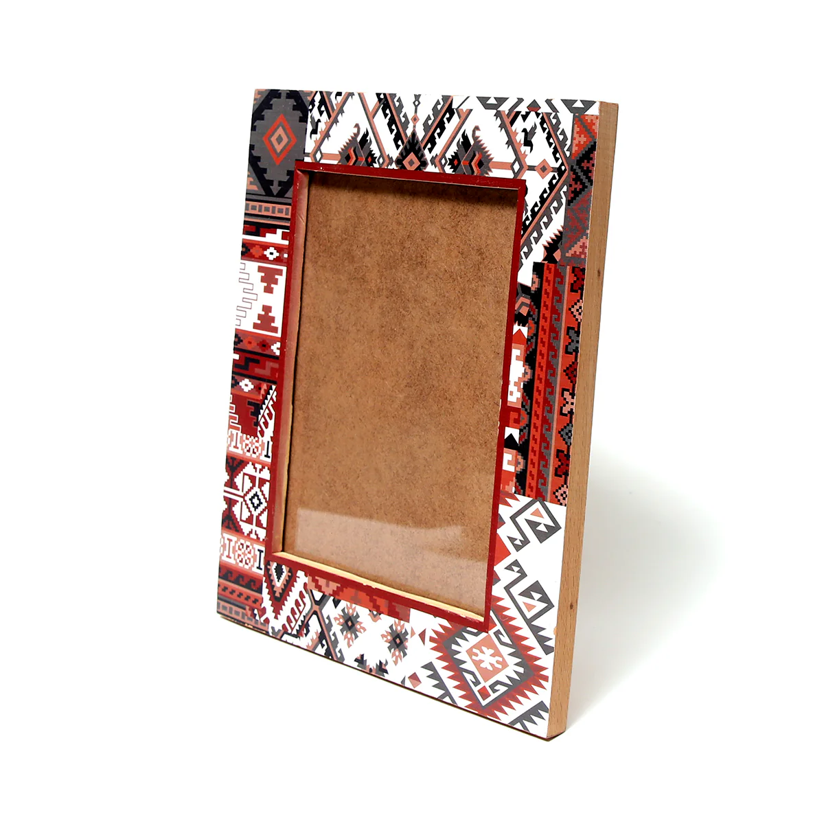 Monotone Tribal Wooden Photo Frame – Boho Geometric Printed Picture Frame with Natural Wood Finish - Image 2