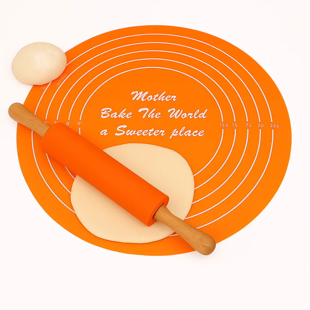 1Pc Non-Stick Silicone Baking Sheet with Wooden Handle Rolling Pin (Assorted Color)– Dough Mat Set - Image 13