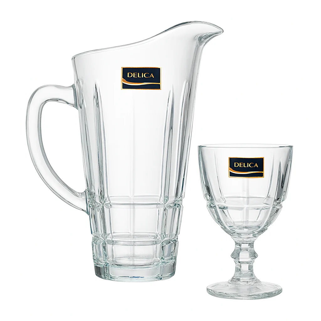Premium Clear Glass Water Set – 7-Piece Set (1.2 L Jug + 340 mL Stemmed Glasses)