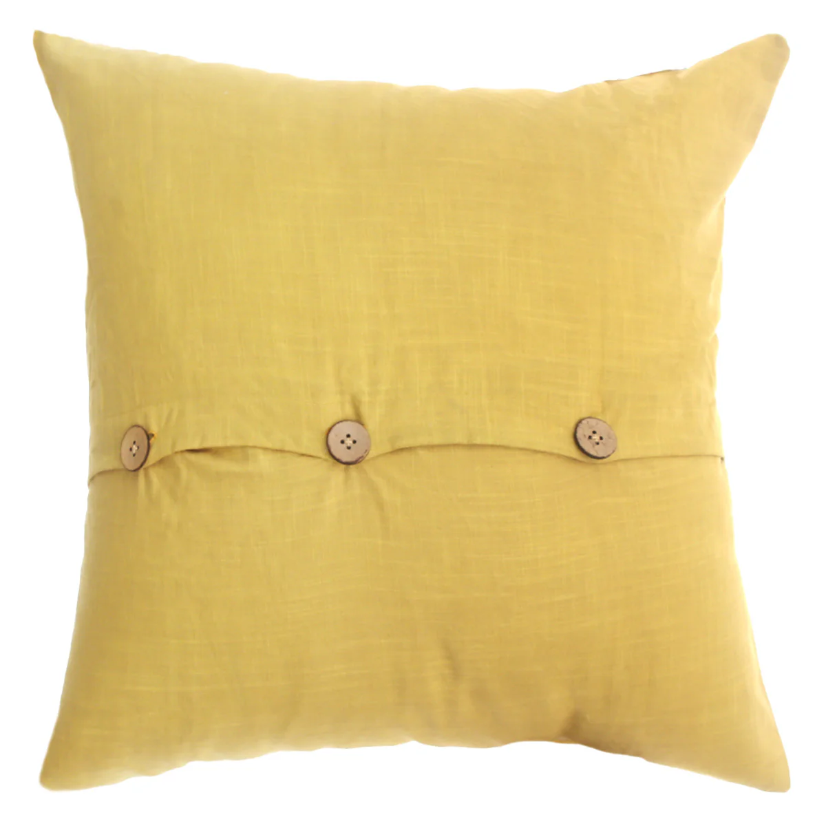 Rang Mahal Cushion Cover 18x18 – Mustard Yellow Cotton Embroidered Floral Throw Pillow - Image 4