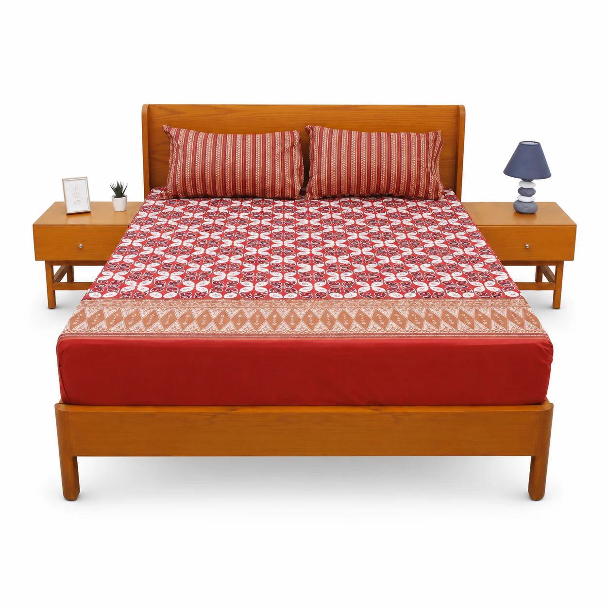 Red Checkered Double Bed Sheet 94x98" - Image 2