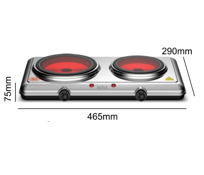 Sanford Double Burner Infrared Cooker 2100W with 5 Temperature Settings – Stainless Steel Electric Cooker (SF5004IC) - Image 3
