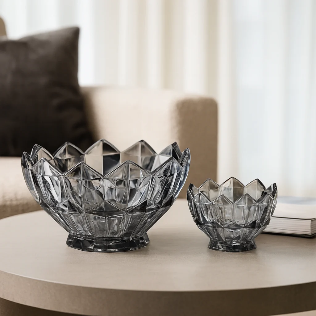 Smoky-Tinted Crystal-Cut 7-Piece Fruit Bowl Set – 200/105 mm Bowls - Image 3