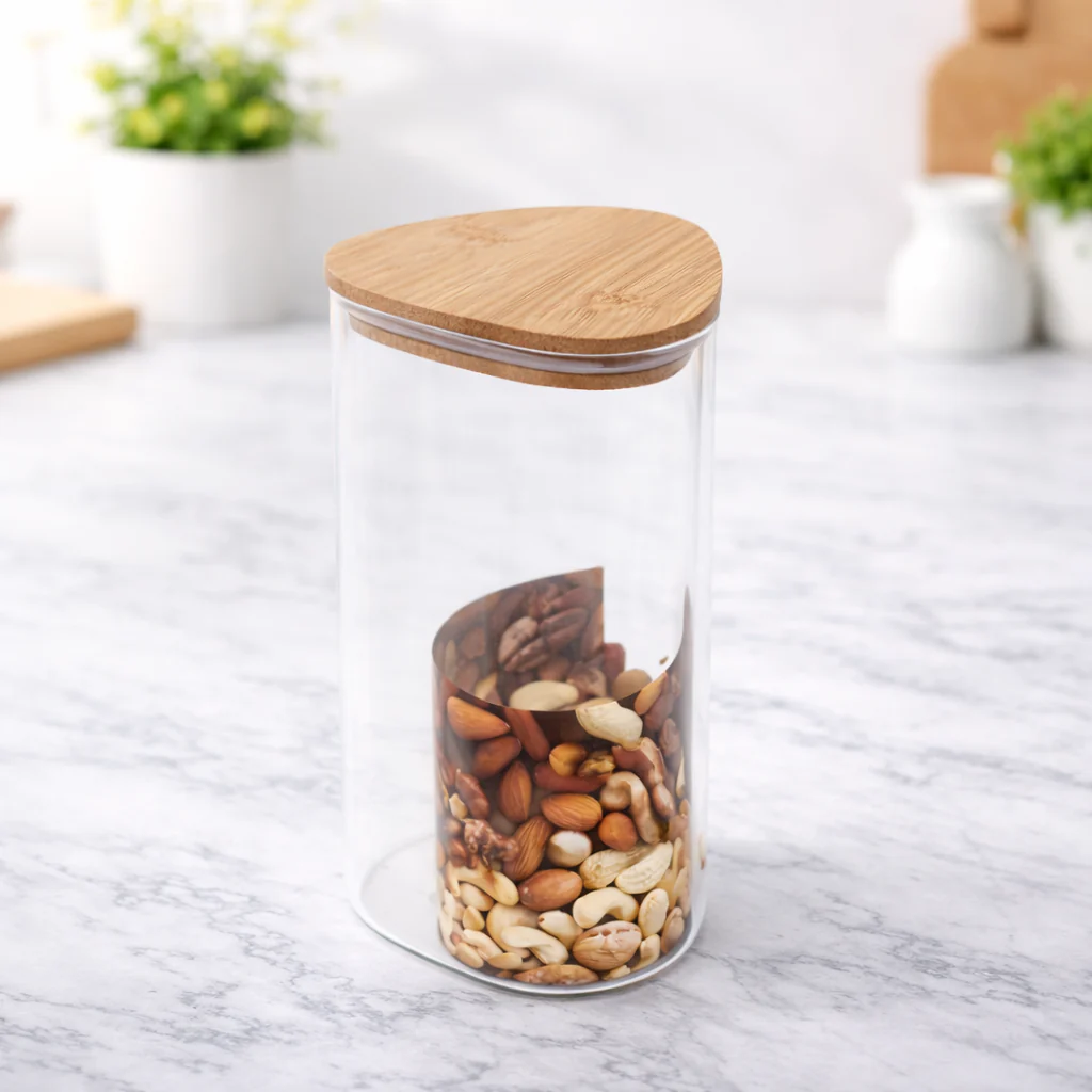 Tri Jar Large – Clear Storage Jar with Wooden Lid